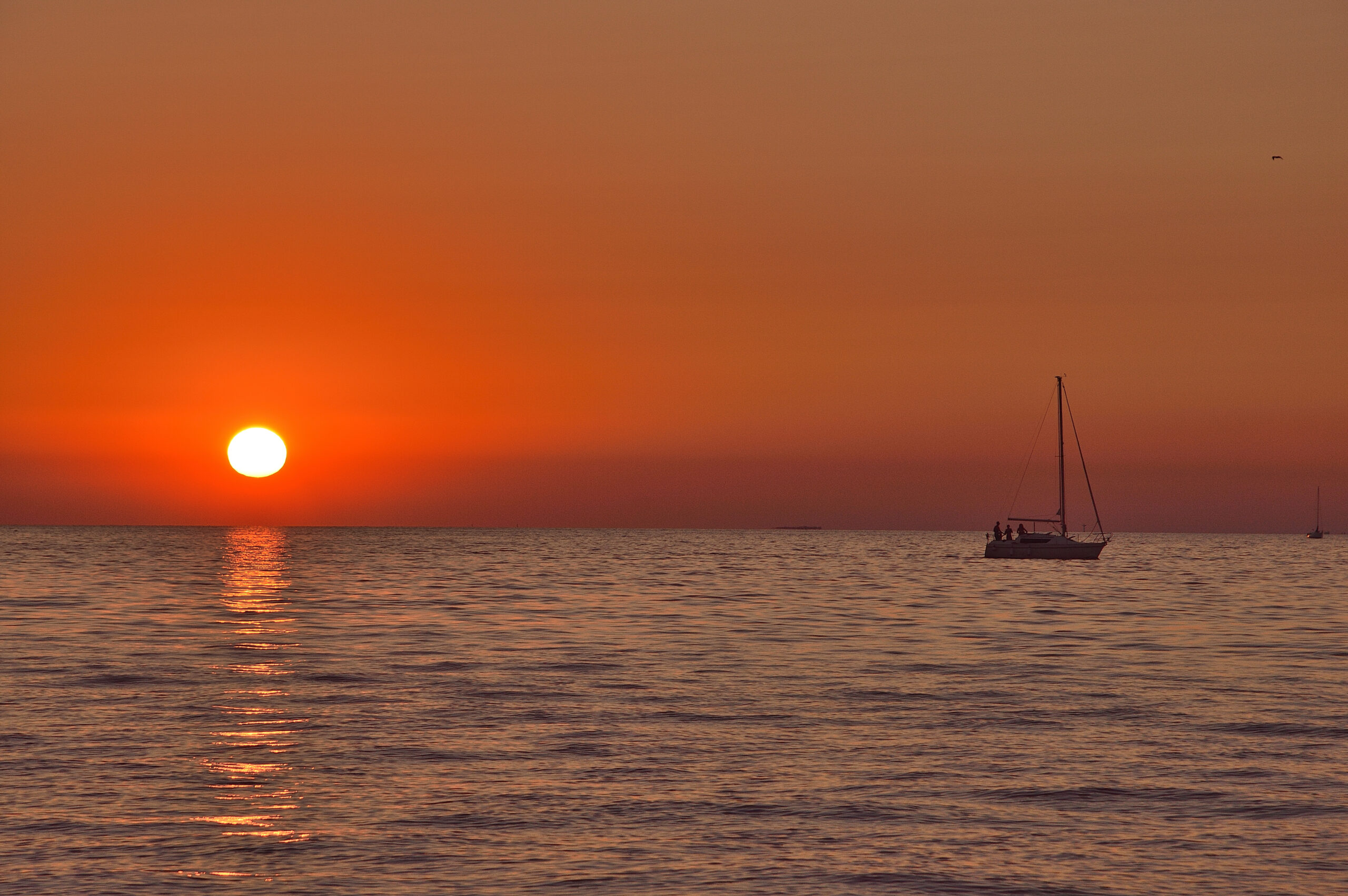 tramonto, sole, mare, barca